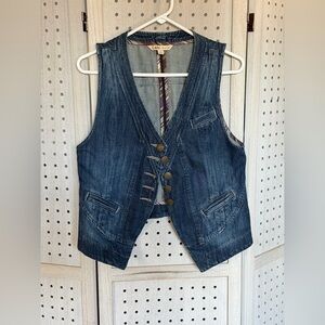 CAbi Blue Denim Vest with Button Accents